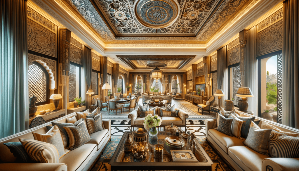 Design intérieur d'une villa de luxe marocaine avec mobilier opulent