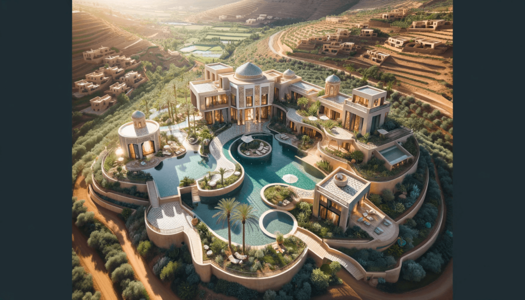 Vue aérienne d'une villa de luxe au Maroc