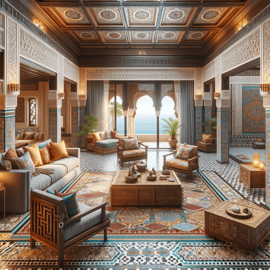 vue détaillée de l'intérieur d'une villa de style marocain