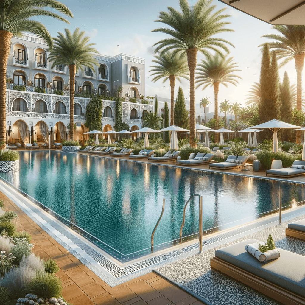 Piscine élégante dans un cadre hôtelier luxueux au Maroc