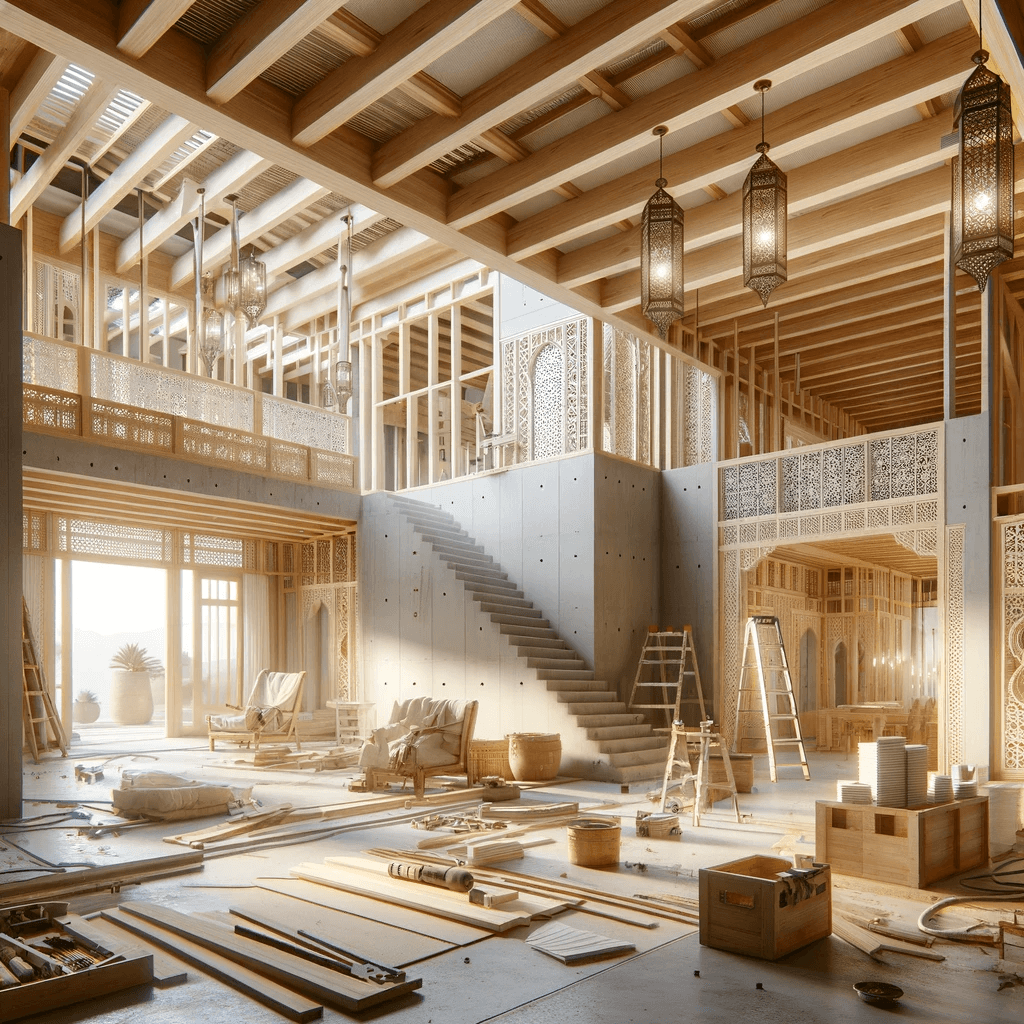 Intérieur spacieux d'une maison moderne en construction au Maroc